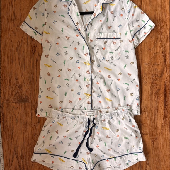 J. Crew Pajama Set - White with Fun NYC Multicolor Icons - Picture 1 of 8
